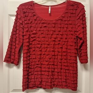 Espresso Red Ruffle Blouse~Shirt~Top~Christmas~New Year~Stretchy~Large